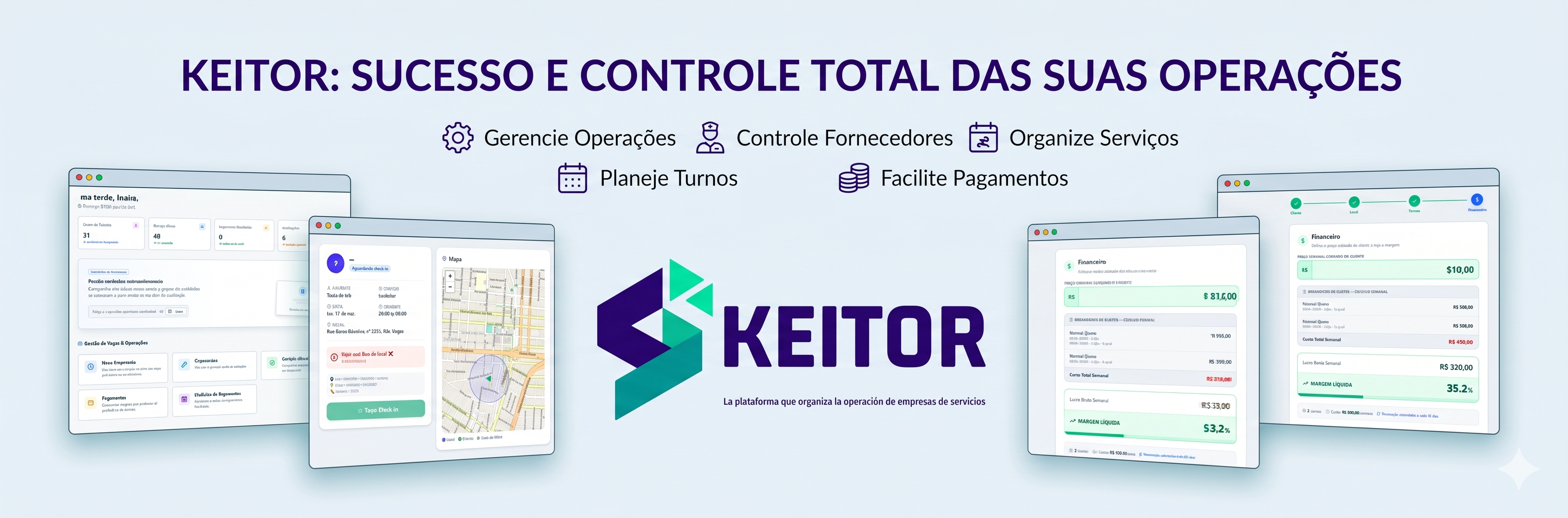 Logo da KEITOR com telas do sistema